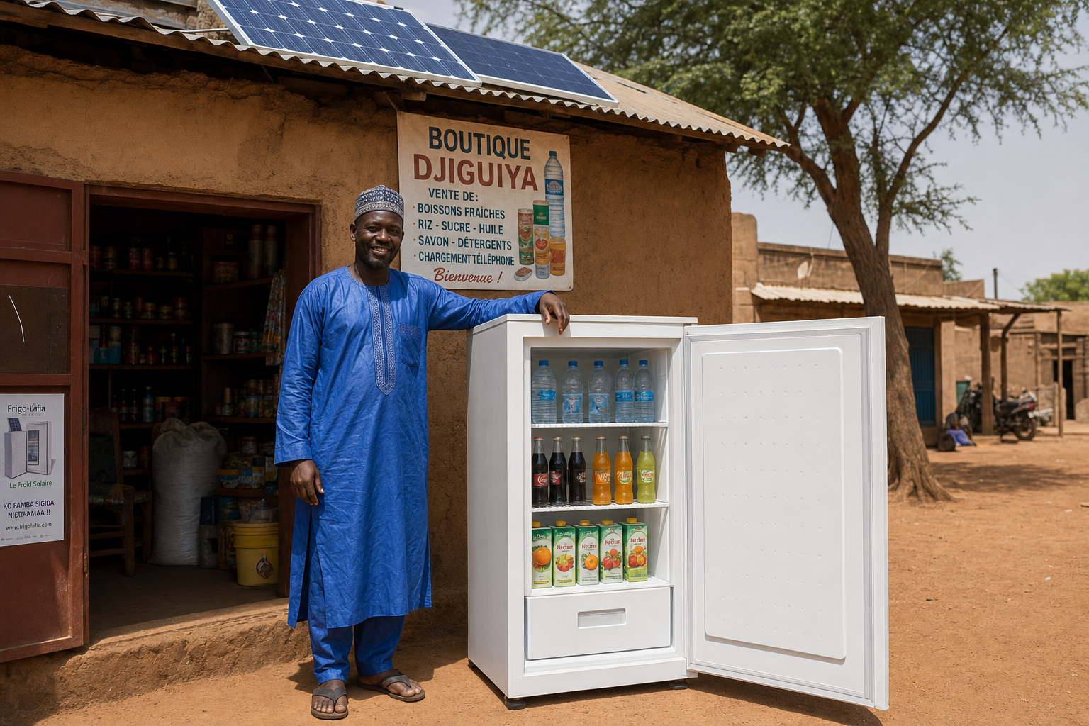 Boutique malienne équipée d'un réfrigérateur solaire FrigoLafia
